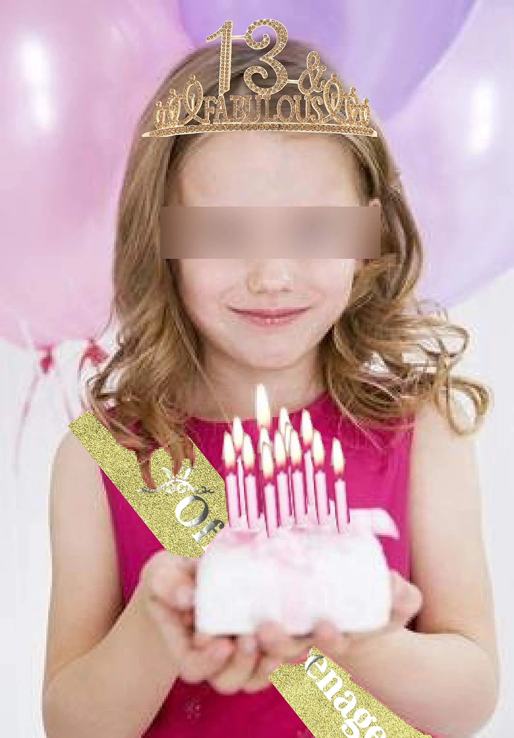 13th Birthday Gifts for Girls,13th Birthday Tiara and Sash Golden,13th Birthday