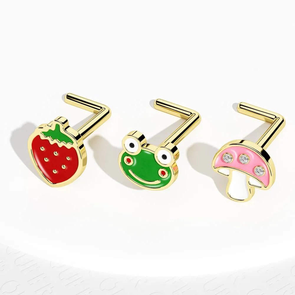 20G L-Shaped Strawberry/Frog/Mushroom Nose Ring