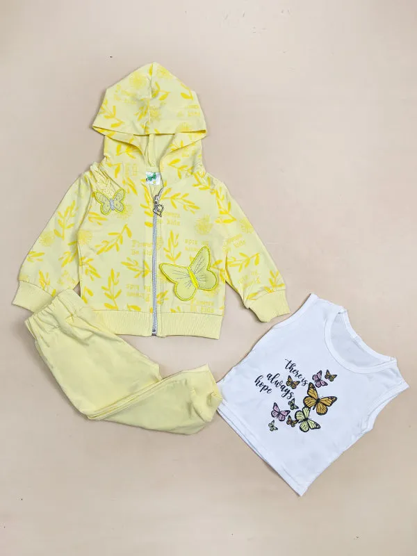 3Mth - 9Mth Light Yellow Butterfly 3Pc Hooded Baby Suit For Newborn NBS149