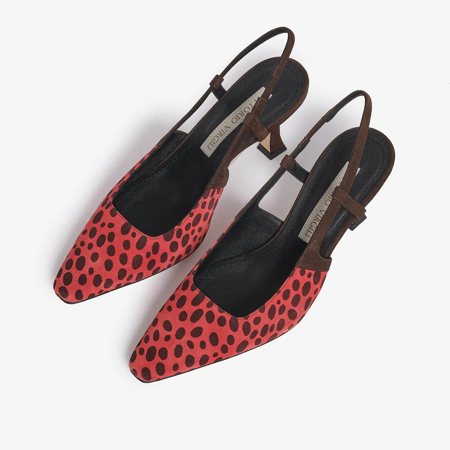 All over dark brown women's printed suede sling back décolleté