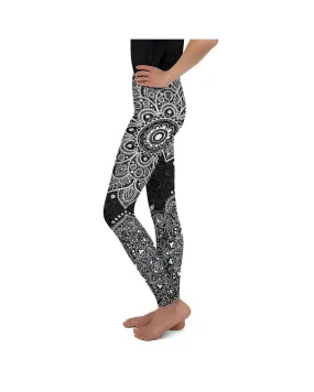 B&W Mandala Youth Leggings