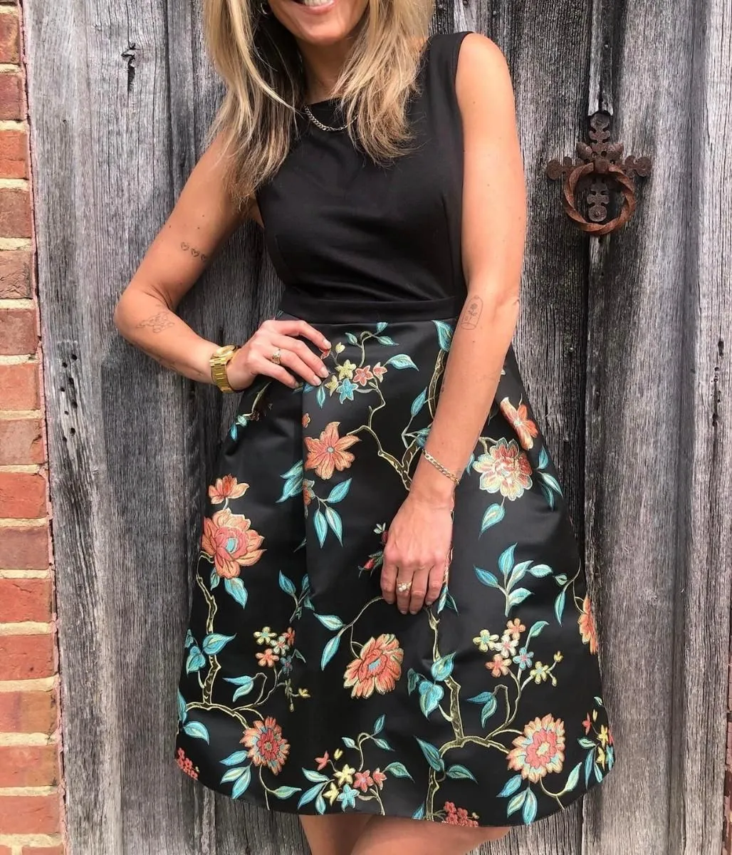 Black Oriental Floral Dress