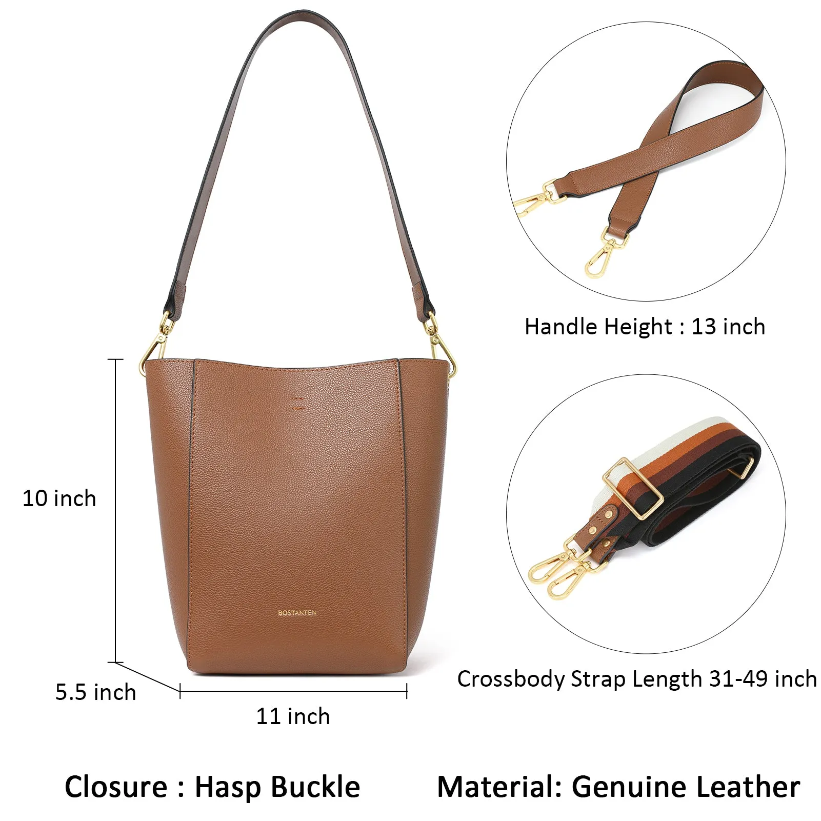 BOSTANTEN Leather Purses and Handbags for Women Designer Hobo Bucket Bag Fashion Small Crossbody Purses