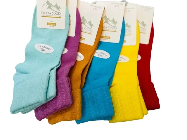 Colorful Socks - Sierra Socks Women Triple Cuff Crew Cotton Colorful Socks 6 Pair Pack