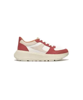 FitFlop F-mode Leather/Suede Flatform Sneakers Red