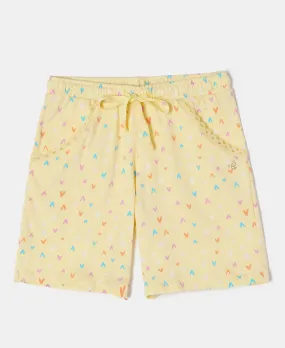 Girl's Super Combed Cotton Printed Shorts - Pale Banana Printed