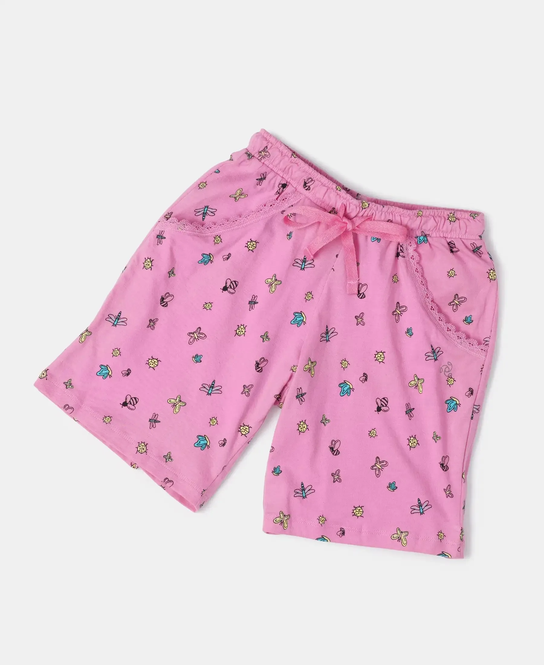 Girl's Super Combed Cotton Printed Shorts - Wild Orchid Printed