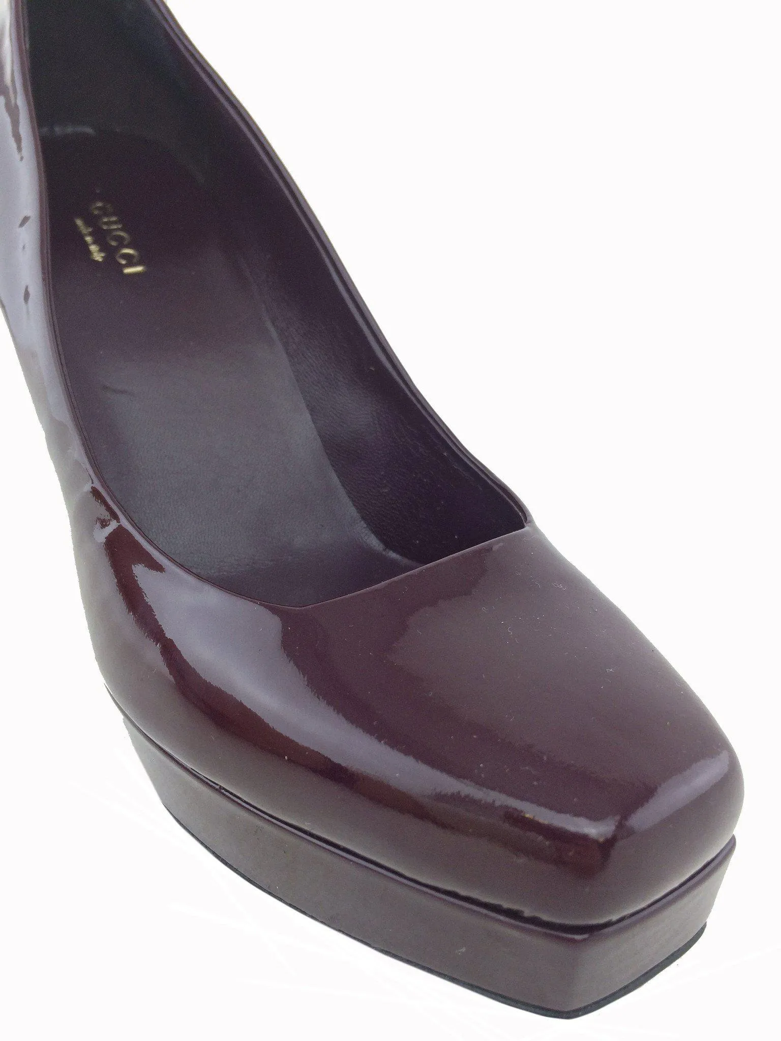 Gucci Patent Leather Tile Square Toe Platform Pumps Size 7.5