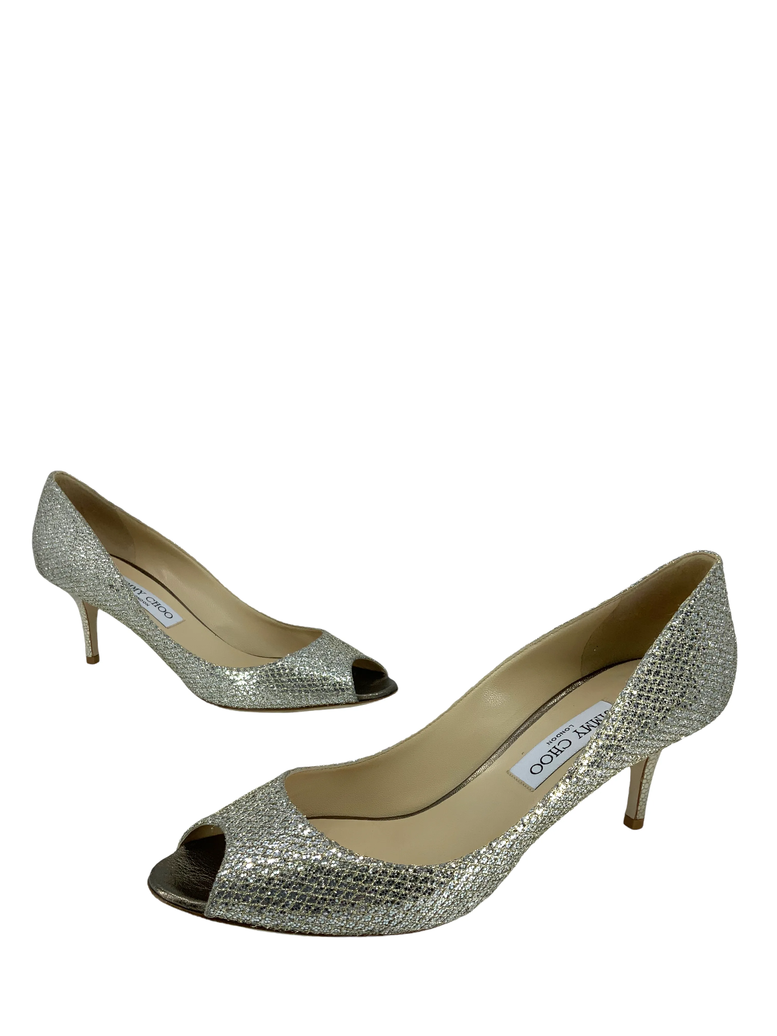 Jimmy Choo Glitter Fabric Isabel Peep Toe Pumps Size 10