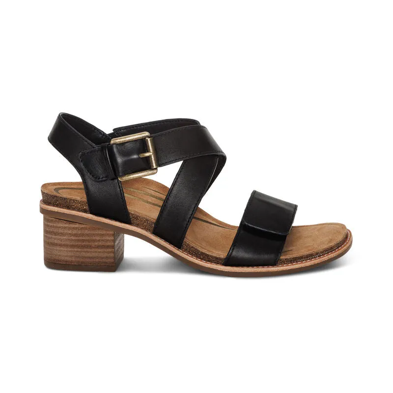 Kristin Adjustable Cross Strap Low Heel Sandal in Black