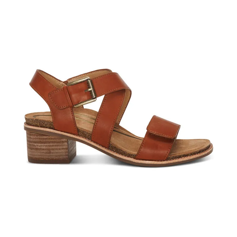 Kristin Adjustable Cross Strap Low Heel Sandal in Cognac