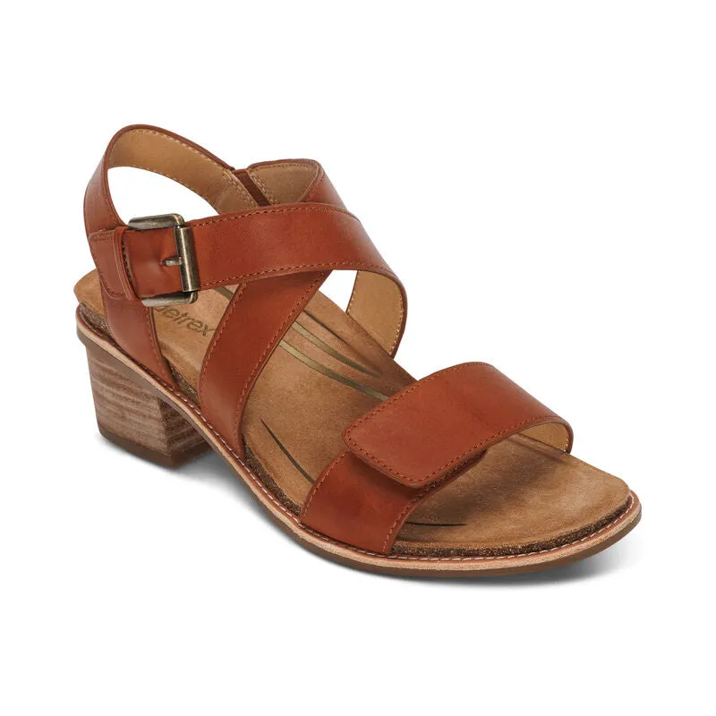 Kristin Adjustable Cross Strap Low Heel Sandal in Cognac