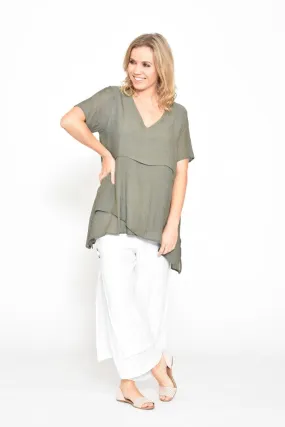 La Mode Fine Line Layered Top Khaki