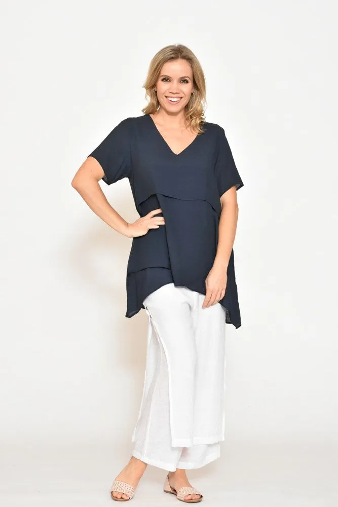 La Mode Fine Line Layered Top Navy