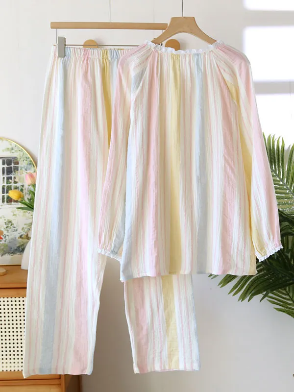 Long Sleeve Colorful Striped Pajama Set