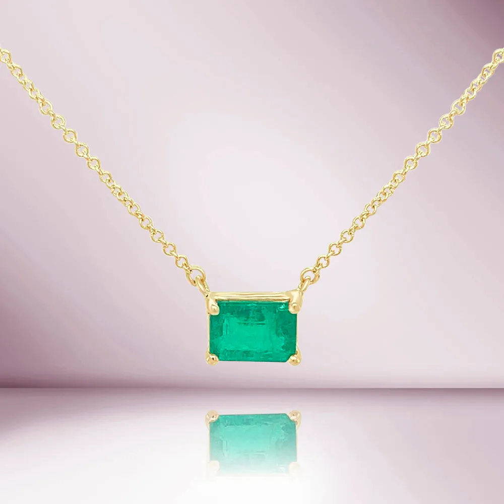 Solitaire Emerald Cut Emerald Necklace (1.35 ct.) in 14K Gold