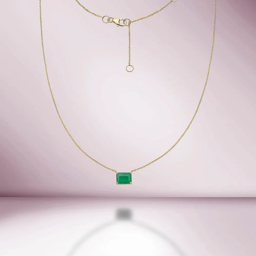 Solitaire Emerald Cut Emerald Necklace (1.35 ct.) in 14K Gold