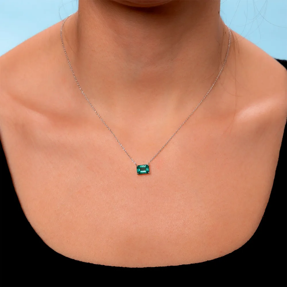 Solitaire Emerald Cut Emerald Necklace (1.35 ct.) in 14K Gold