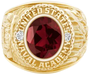 USNA Class Ring Mod™ with Mozambique Garnet Centerpiece and Diamond Dividers