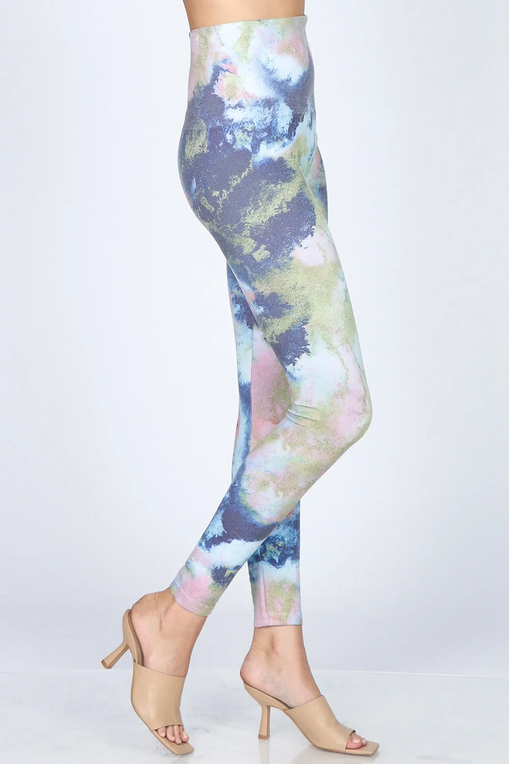 Watercolor Marble and Gold Foil Leggings