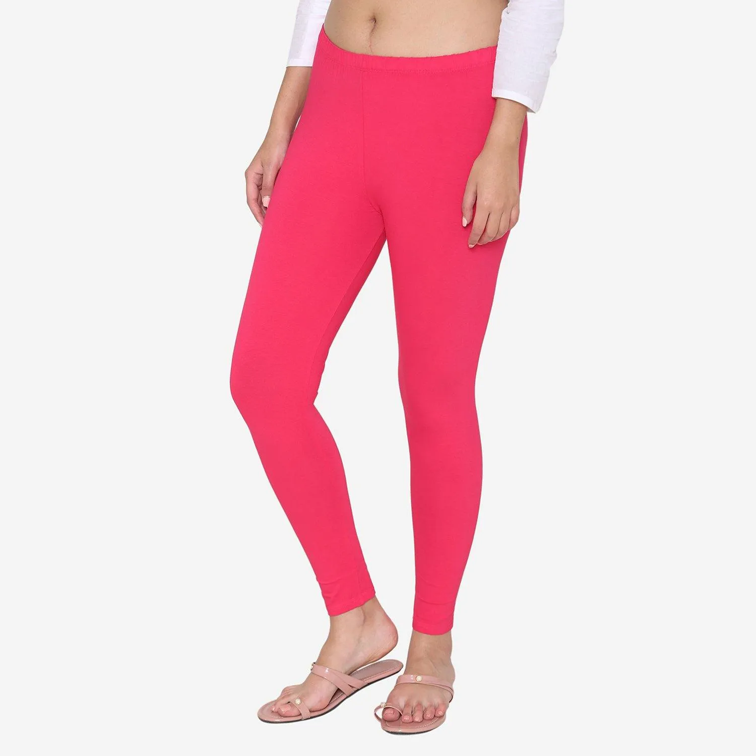 Women's Cotton Ankle leggings (Free Size) - Fuchsia