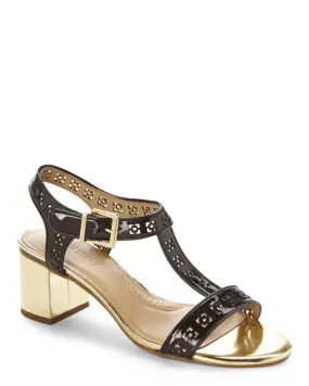 Women's ELLEN TRACY •Coral•Block Heel Sandal Black/Gold